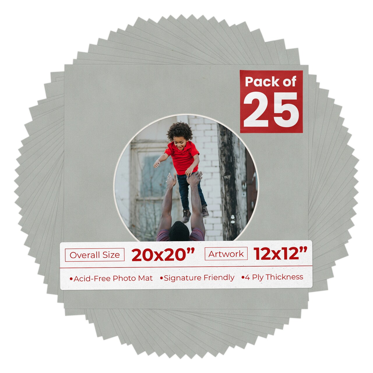 Light Grey Suede Mat Board for 20x20 Frames - Circle Opening for 12x12 Photos